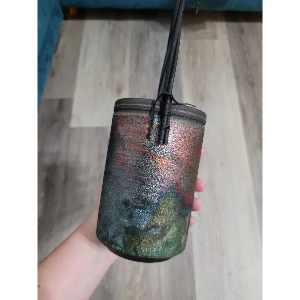 Raku Pottery Vase Pot Gay Liebert Handmade Vintage Iridescent Studio Art Basket